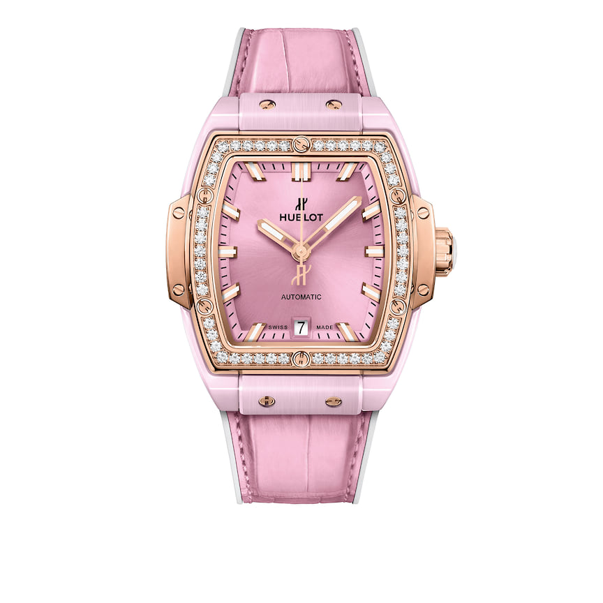 Hublot, часы Spirit of Big Bang Pink Ceramic King gold Diamonds, 39 мм, керамика, золото King Gold, бриллианты, механизм с автоматическим подзаводом, запас хода 50 часов