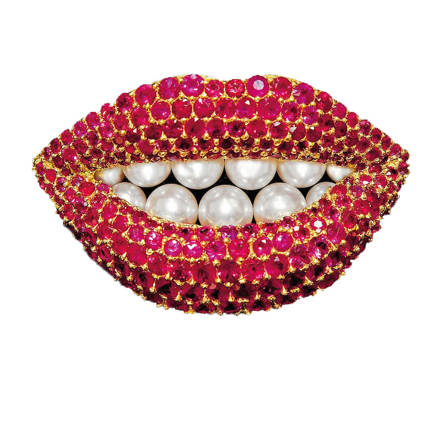 Salvador Dali, Ruby Lips, золото, рубины, жемчуг, 1956