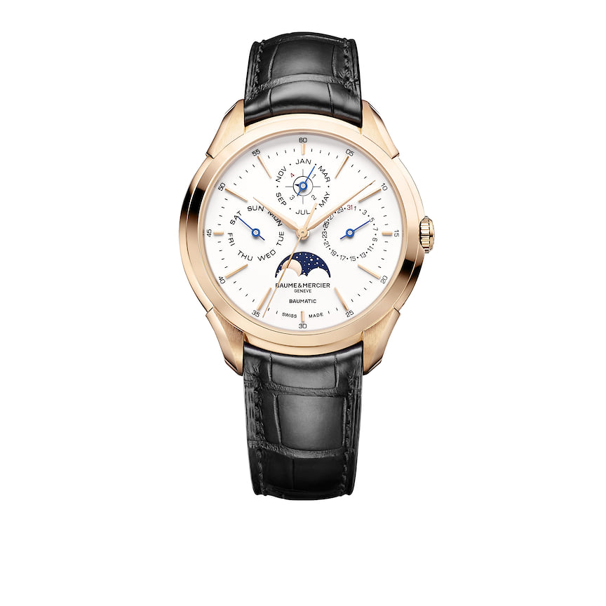 Baume &amp; Mercier, часы Clifton Baumatic Perpetual Calendar, 42 мм, розовое золото, механизм с автоматическим подзаводом, запас хода 5 дней