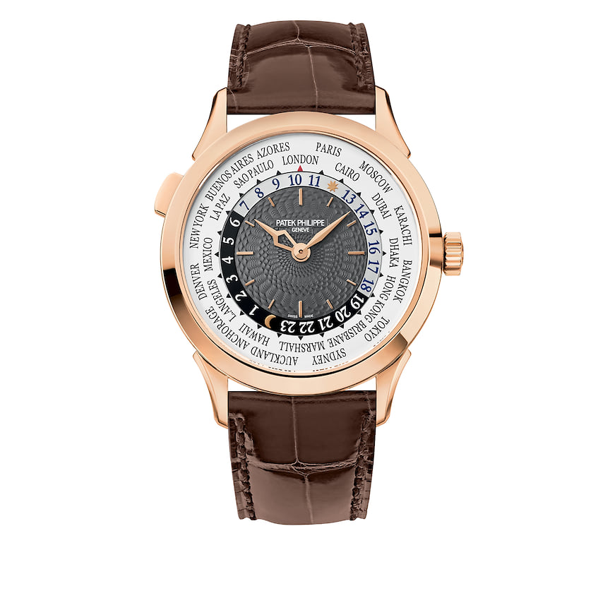 Мужские часы Patek Philippe, коллекция Complications World Time, 38,5 мм, механизм с автоматическим подзаводом, розовое золото, ремешок из кожи аллигатора, 3 618 200 руб, tsum.ru