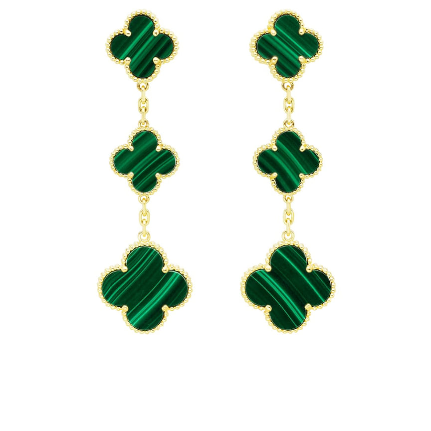 Van Cleef &amp; Arpels, серьги Alhambra, желтое золото, малахит