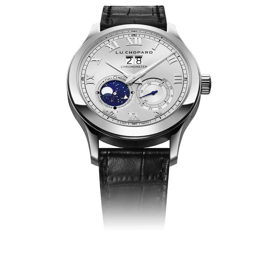 Chopard, часы L.U.C Lunar Big Date, 42 мм, белое золото, механизм с автоматическим подзаводом, запас хода 65 часов