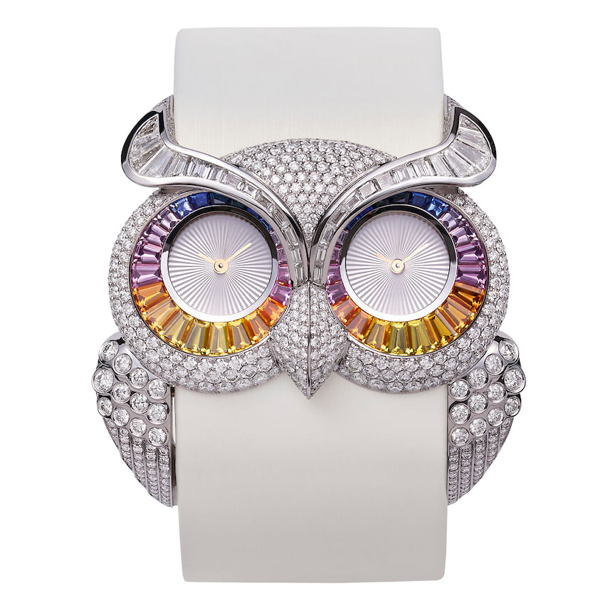 Chopard, часы Red Carpet Owl, белое золото, бриллианты, сапфиры