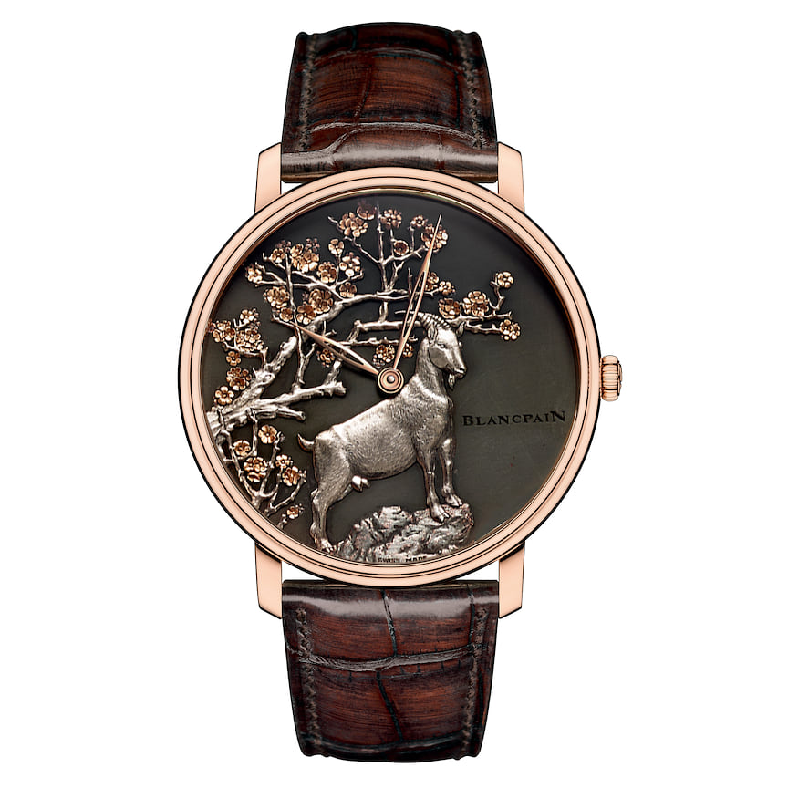 Blancpain, часы Villeret Metiers d’Art Shakudo Goat, 45 мм, розовое золото, сплав сякудо, механизм с ручным подзаводом