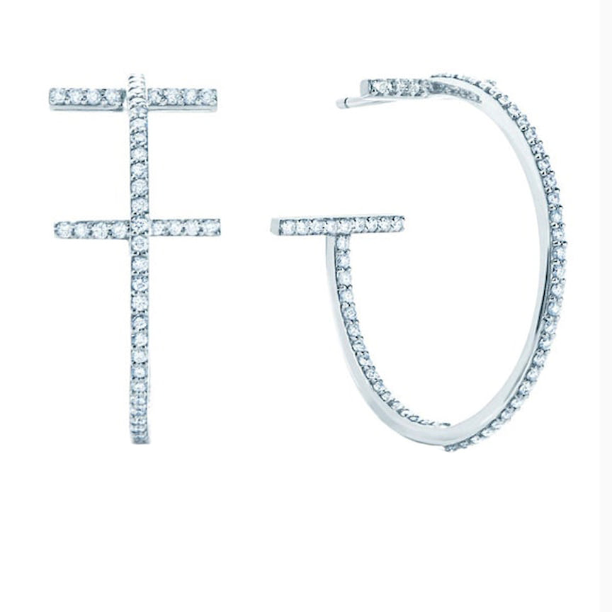 Tiffany &amp; Co., серьги Tiffany T, белое золото, бриллианты