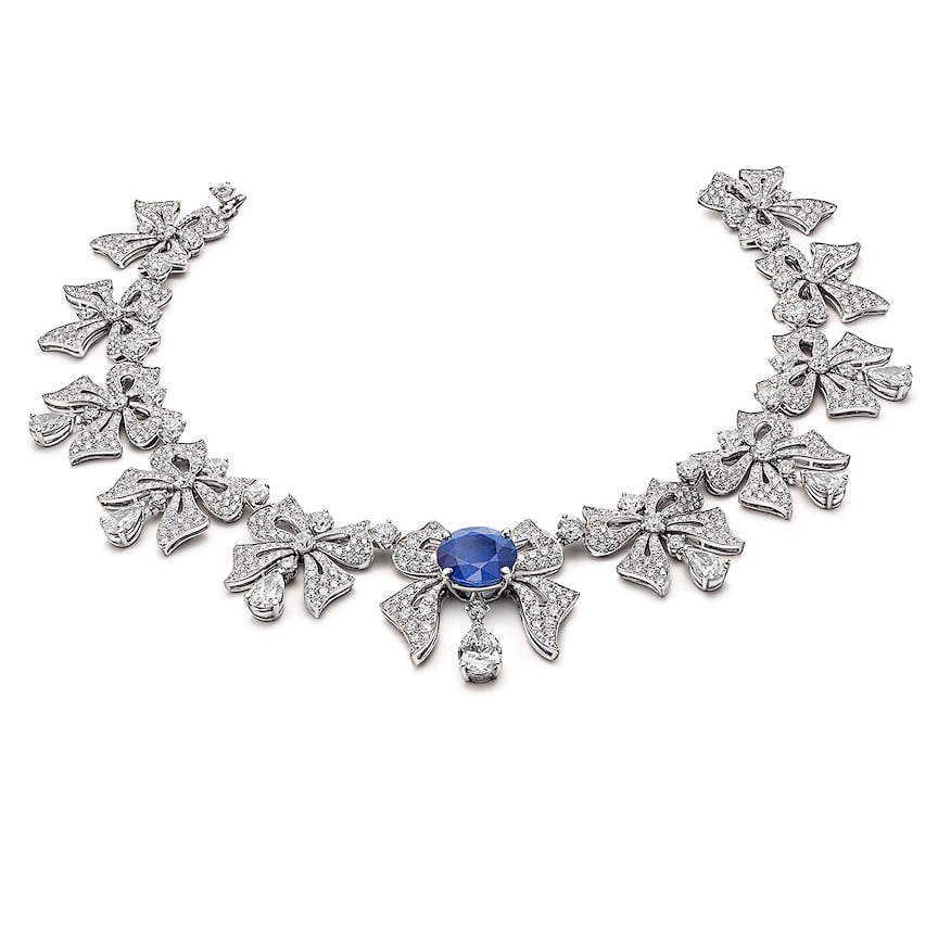 Bvlgari, колье Sapphire Bow, платина, сапфир, бриллианты