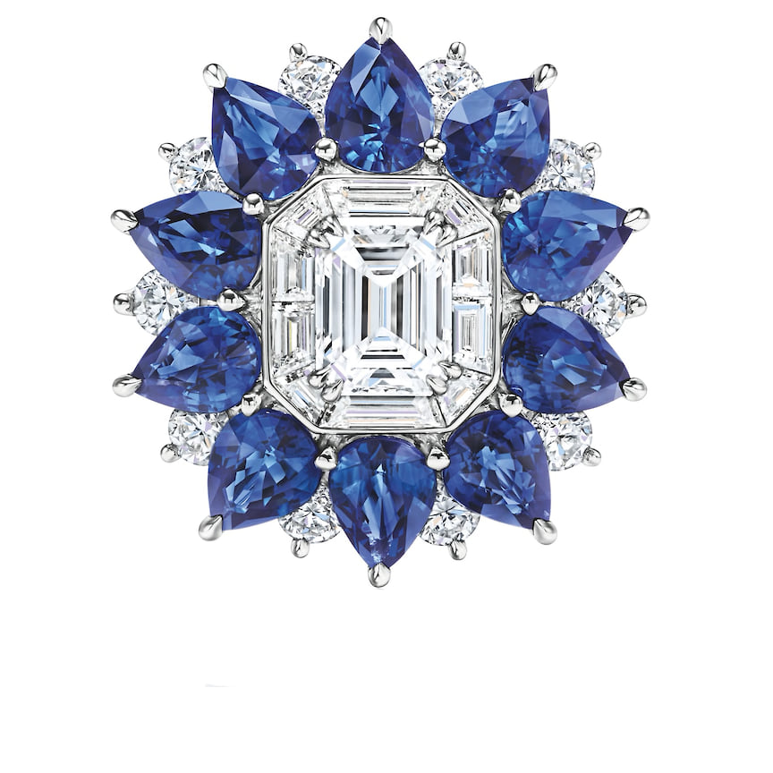 Harry Winston, кольцо Marble Marquetry, платина, сапфиры, бриллианты