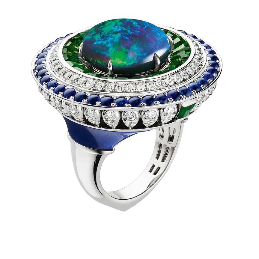 Chaumet, кольцо, белое золото, опал, цавориты, лазурит, сапфиры, бриллианты