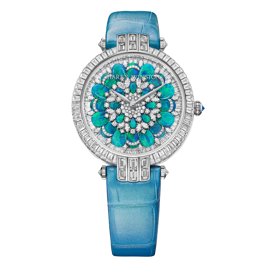 Harry Winston, часы Premier Hypnotic Chrysanthemum, 36 мм, белое золото, опалы, бриллианты, механизм с автоматическим подзаводом