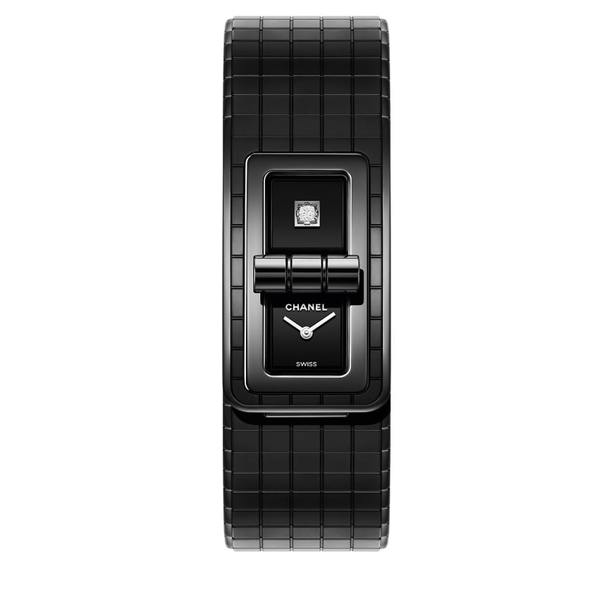 Chanel Watches, часы Code Coco, 38,1 х 21,5 х 7,8 мм, керамика, бриллианты, кварцевый механизм