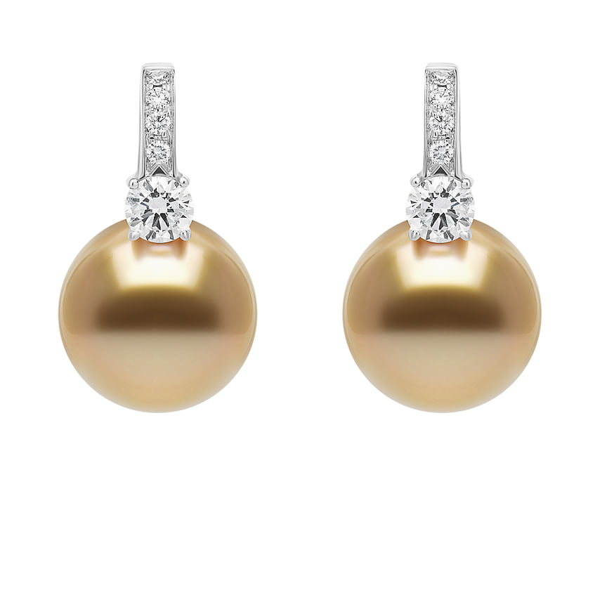 Mikimoto, серьги, белое золото, жемчуг, бриллианты