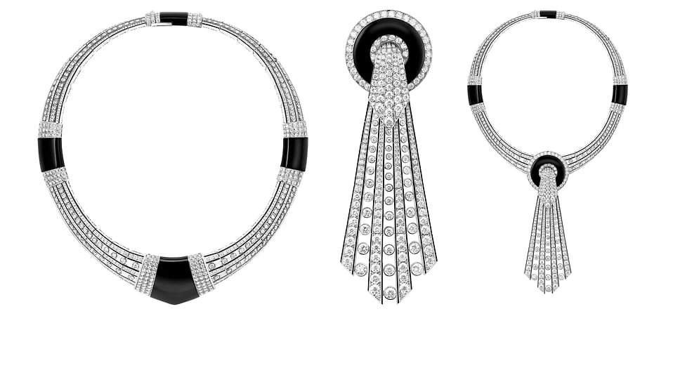 Boucheron, колье Lavalliere Diamants, белое золото, оникс, черный лак, бриллианты