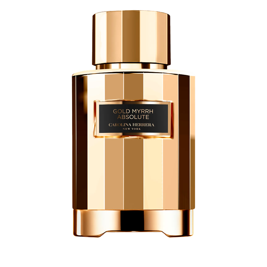 Carolina Herrera, аромат  Gold Myrrh Absolute из коллекции Herrera Confidential посвящен мирре, которая звучит в аккомпанементе нот черного перца, бессмертника, какао, лакрицы и ванили