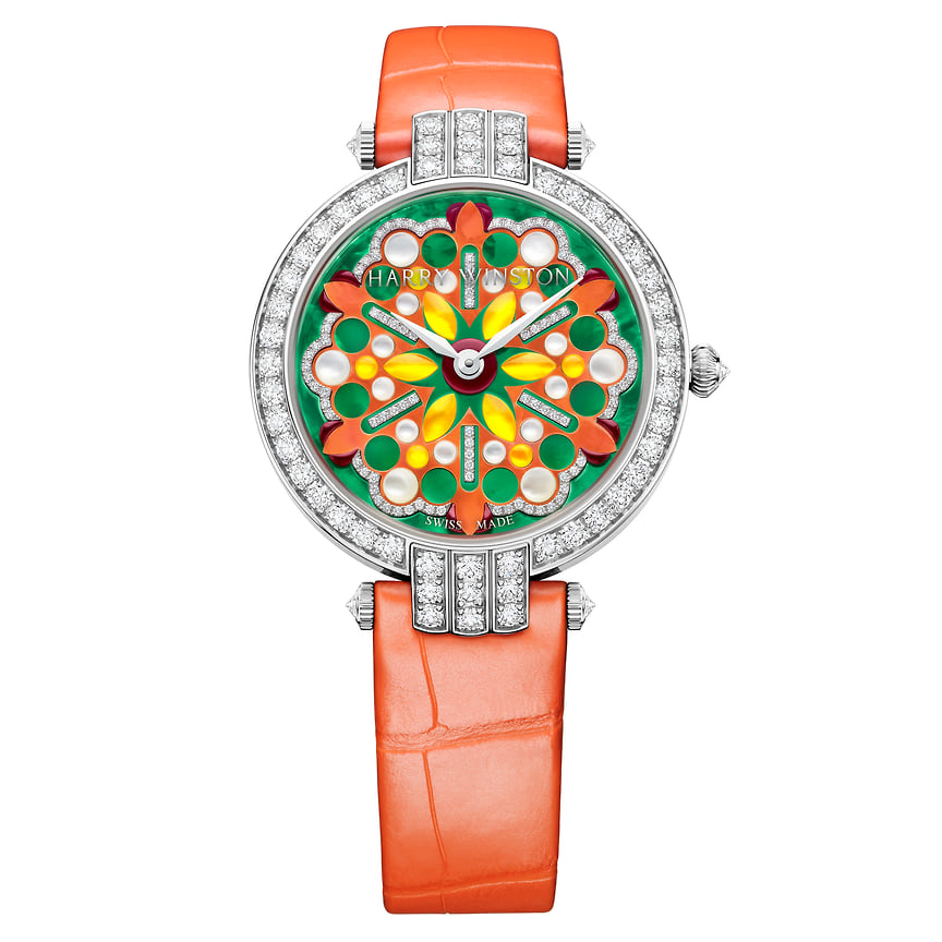 Harry Winston, часы Kaleidoscope, белое золото, перламутр, лак, бриллианты