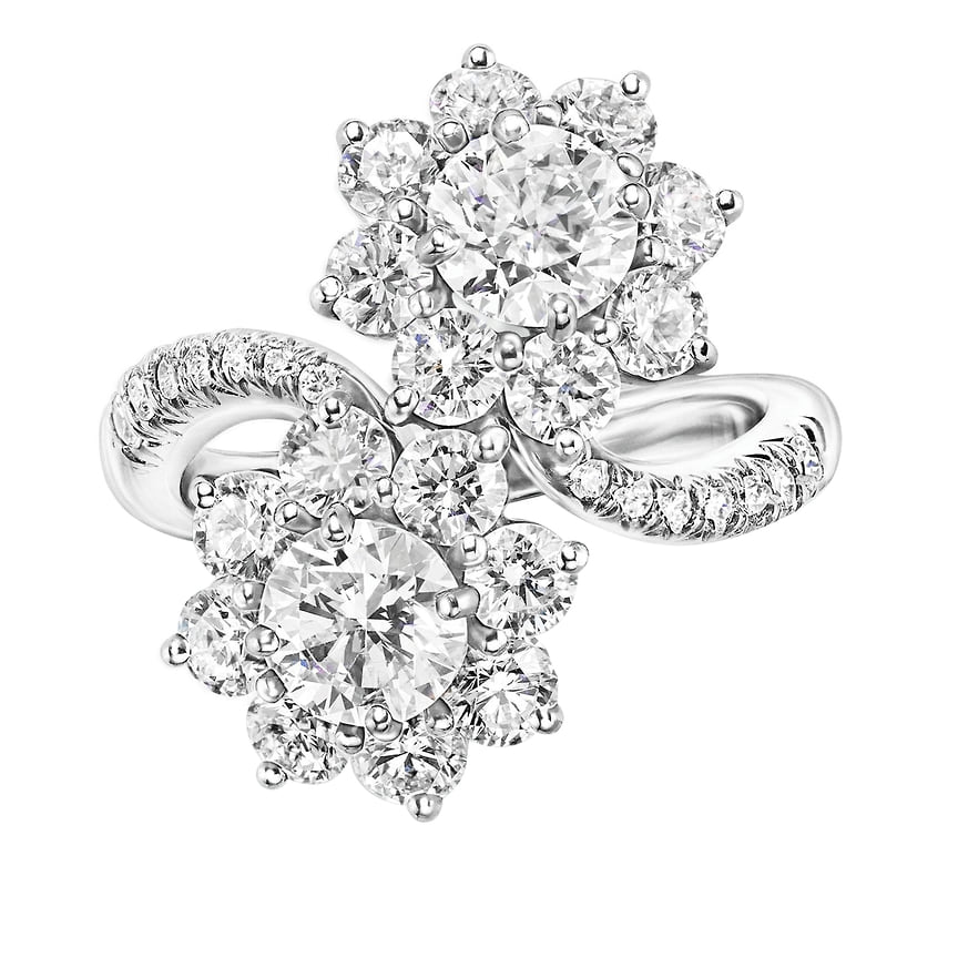 Harry Winston, кольцо Sunflowers Twin, платина, бриллианты