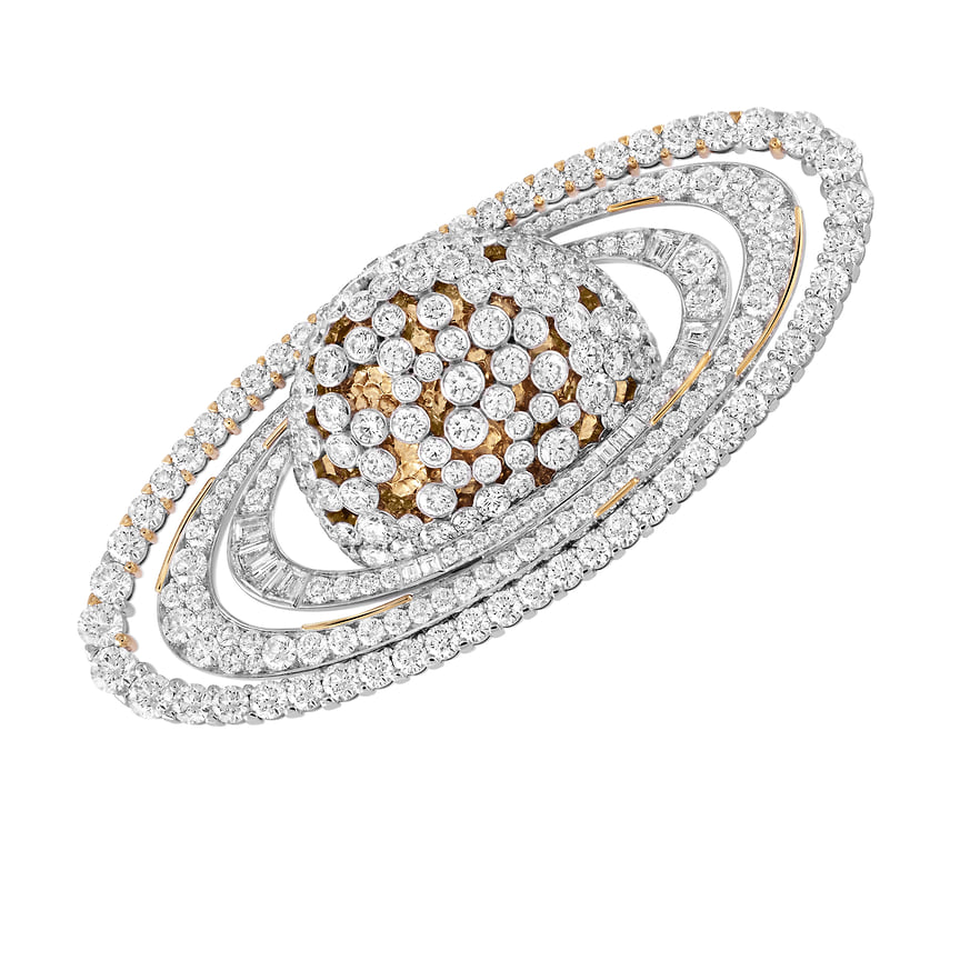 Van Cleef &amp; Arpels, брошь Saturne, белое и желтое золото, бриллианты