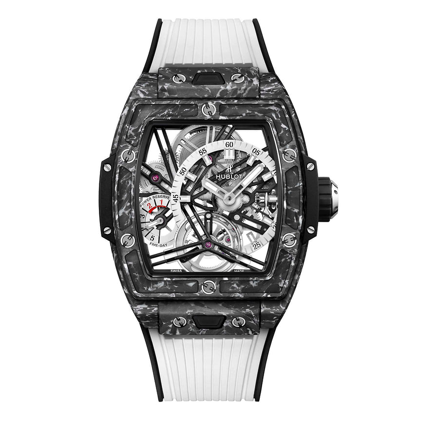 Hublot, часы Spirit of Big Bang Tourbillon 5-day Power Reserve Carbon White, 42 мм, углеволокно с элементами сикростекловолокна белого цвета, механизм с ручным подзаводом