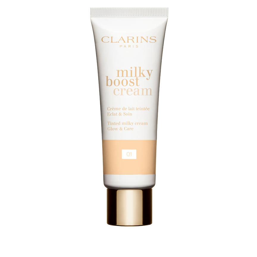 Clarins: тональный крем с эффектом сияния Milky Boost Cream; в его составе - растительные экстракты и гиалуроновая кислота.