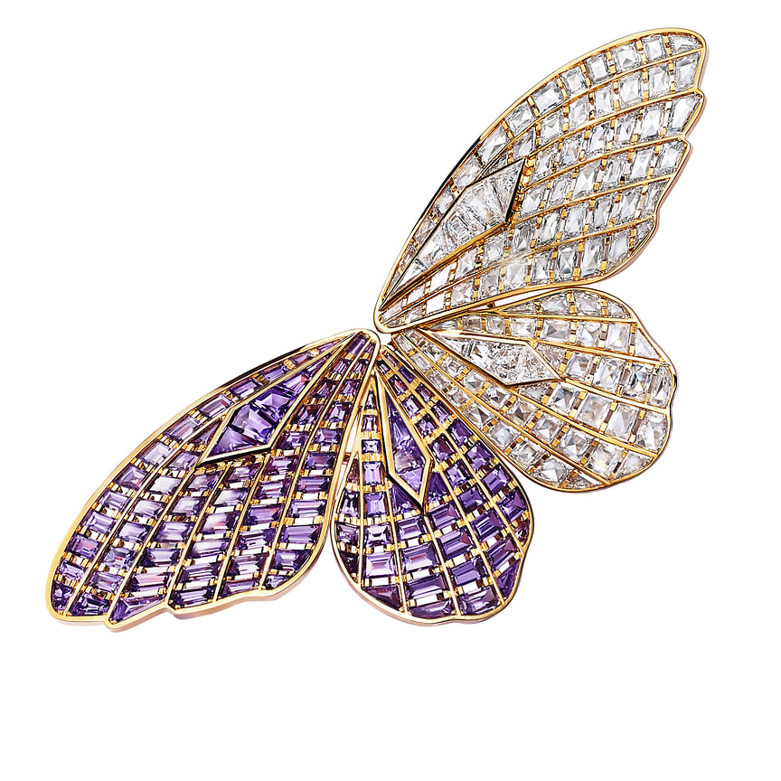 Tiffany &amp; Co., брошь Butterfly, розовое золото, аметисты, бриллианты