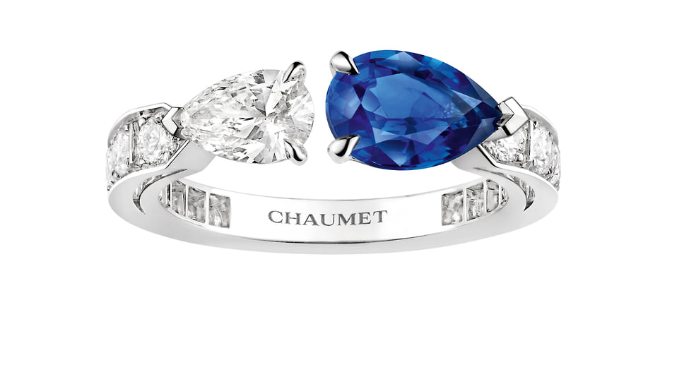 Chaumet, кольцо Josephine, белое золото, сапфир, бриллианты