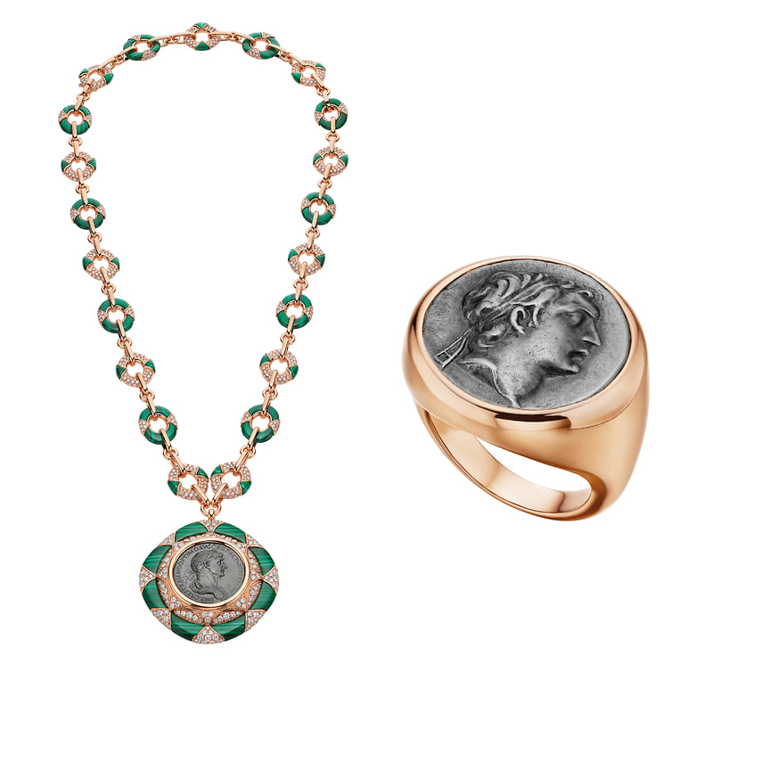 Bvlgari, колье и кольцо Monete с античными монетами