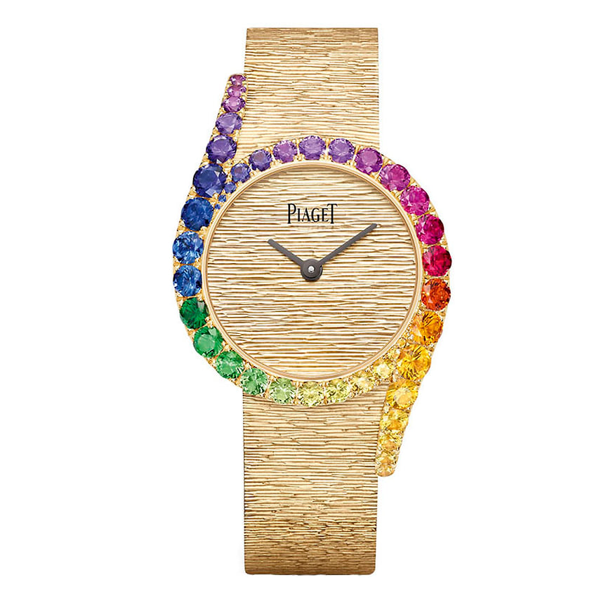 Piaget, часы Limelight Gala Precious Rainbow, 32 мм, розовое золото, сапфиры, цавориты, механизм с автоматическим подзаводом