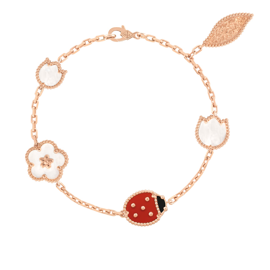 Van Cleef &amp; Arpels, браслет Lucky Spring, розовое золото, перламутр, сердолик, оникс