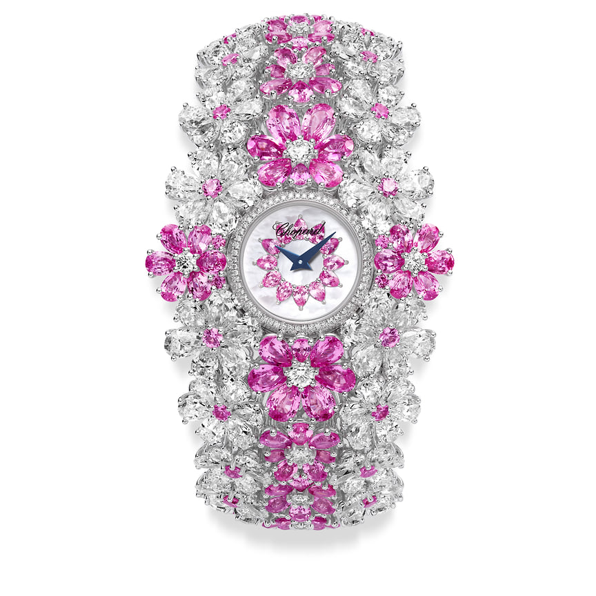 Chopard, часы Red Carpet, белое золото, бриллианты, розовые сапфиры