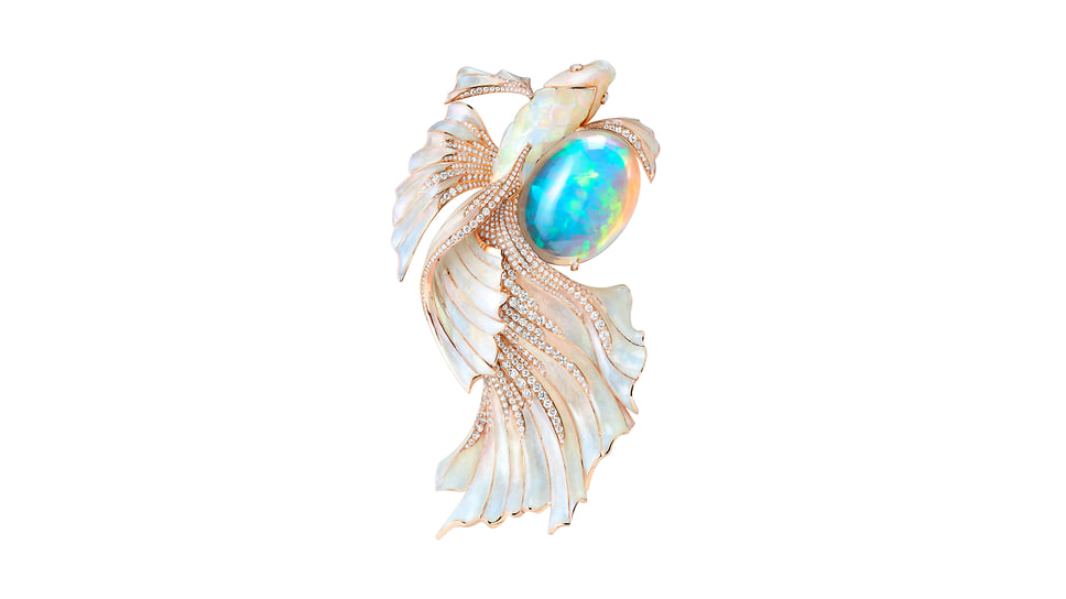 Boucheron, брошь Opalescence, розовое золото, опалы, лак