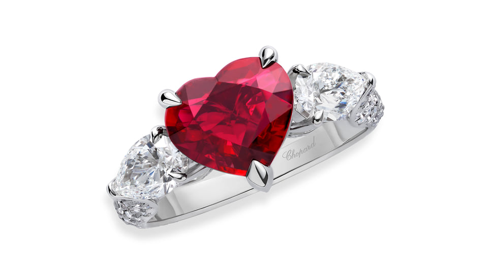 Chopard, кольцо Red Carpet, белое золото, рубины, бриллианты