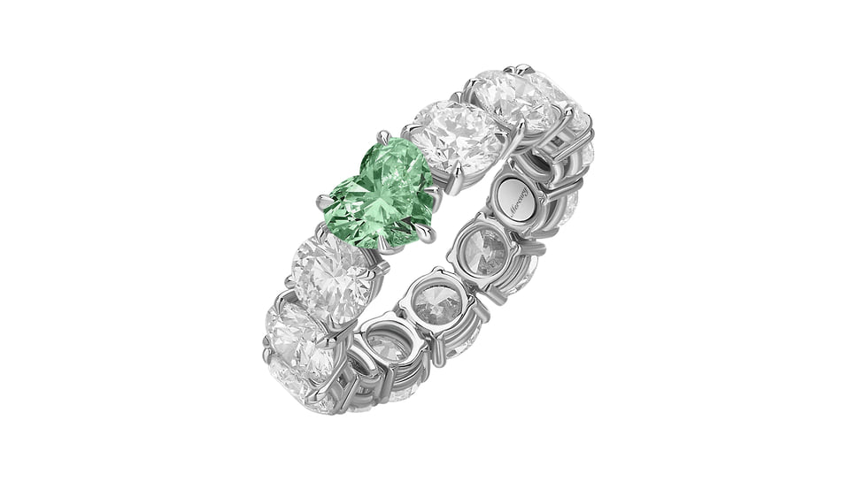 Mercury, кольцо Classic, белое золото, зеленый и бесцветные бриллианты