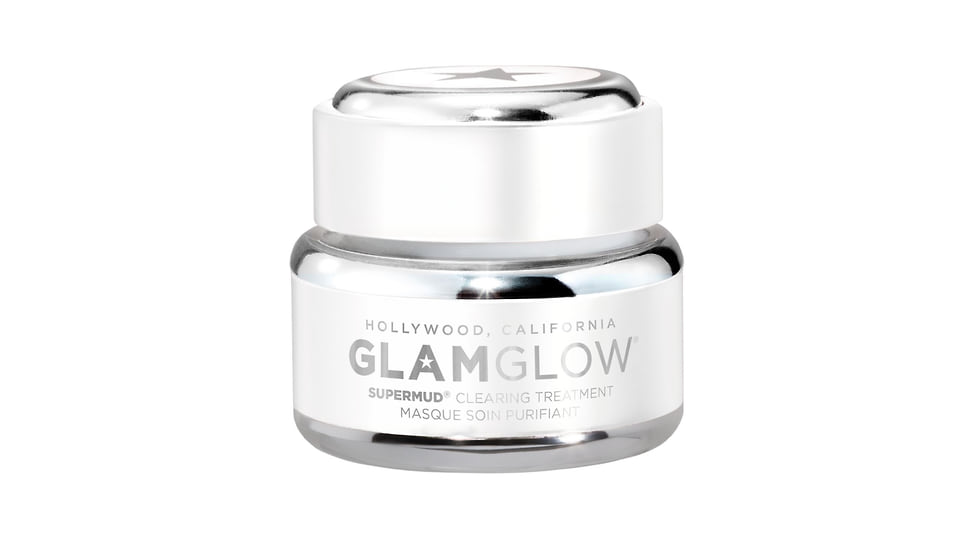 GlamGlow, очищающая маска Supermud для борьбы с высыпаниями и воспалениями на коже. Содержит салициловую, гликолевую, пировиноградную кислоты, уголь и глину.