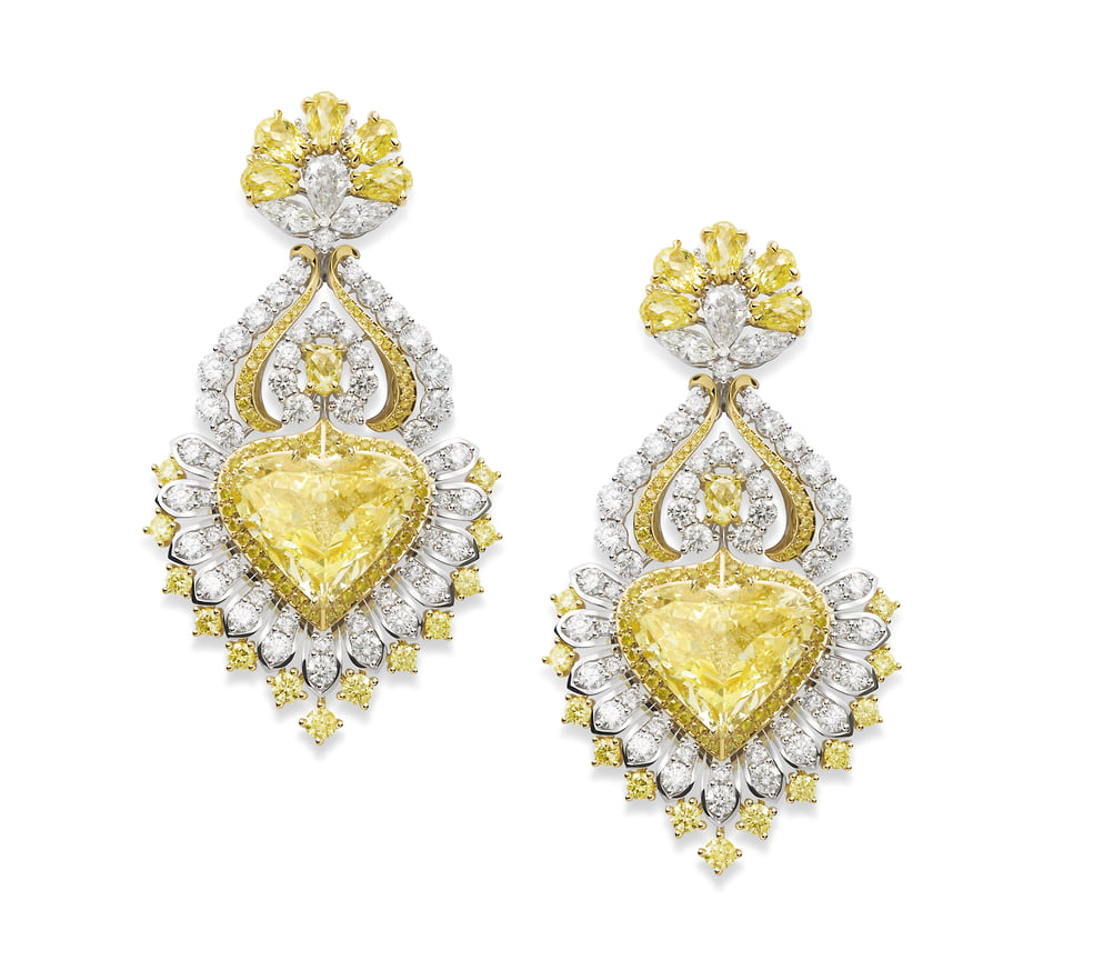 Chopard, серьги из коллекции Red Carpet, белое золото, бесцветные и желтые бриллианты
