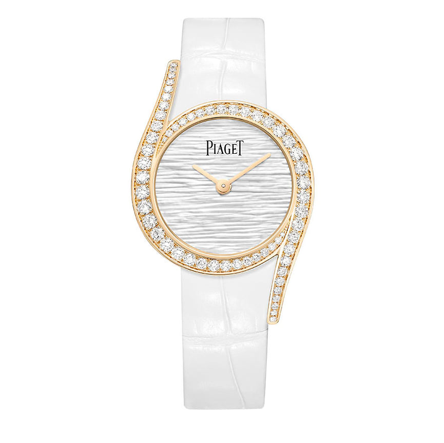 Piaget, часы Limelight Gala Mother-of-Pearl Palace, 26 мм, розовое золото, перламутр, бриллианты, кварцевый механизм