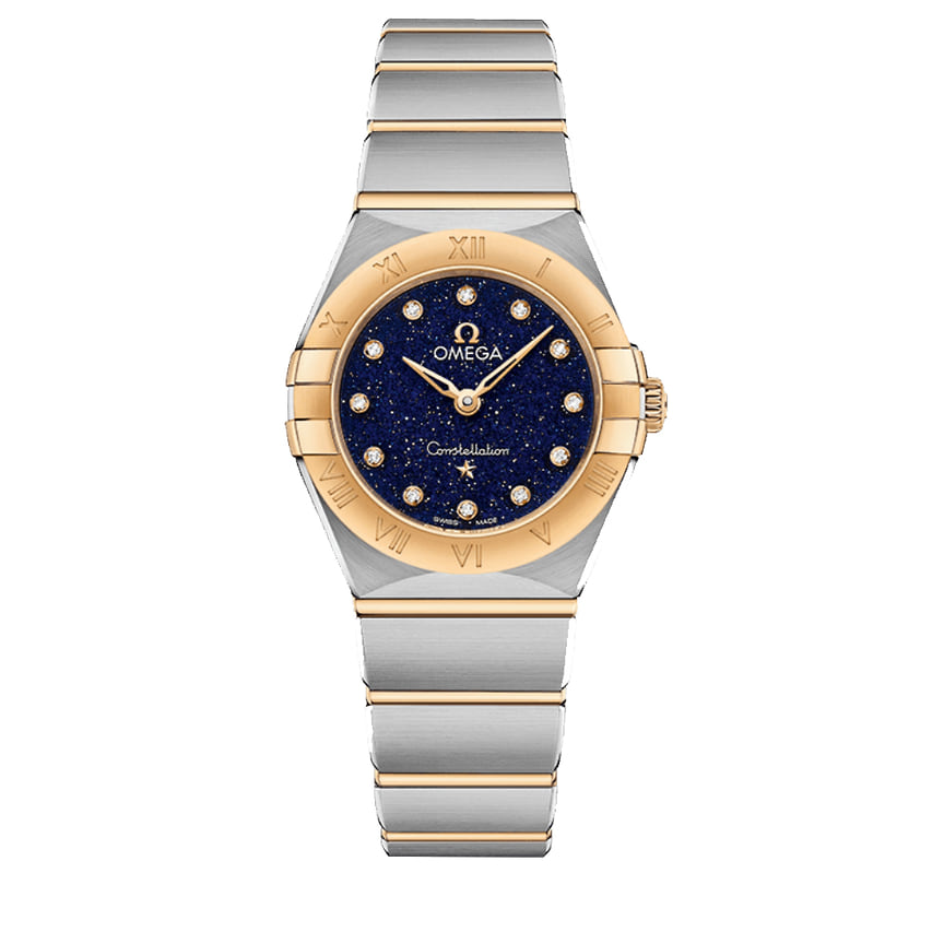 Omega, часы Constellation, 25 мм, сталь, желтое золото, авантюрин, кварцевый механизм