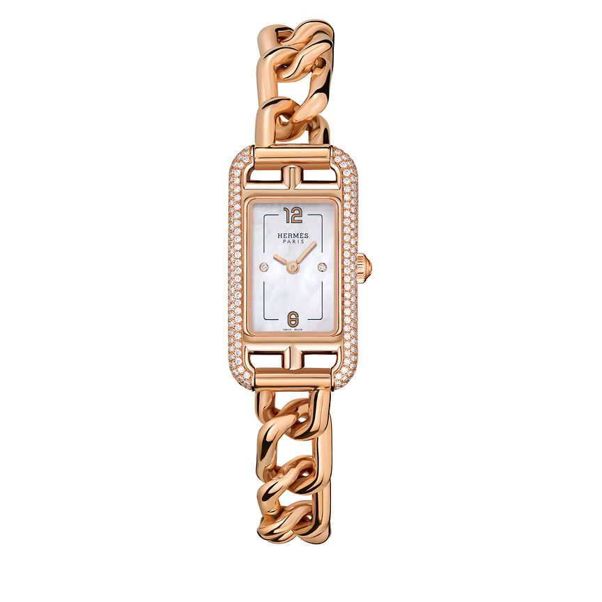 Hermes, часы Nantucket, 17 x 23 мм, розовое золото, бриллианты, кварцевый механизм