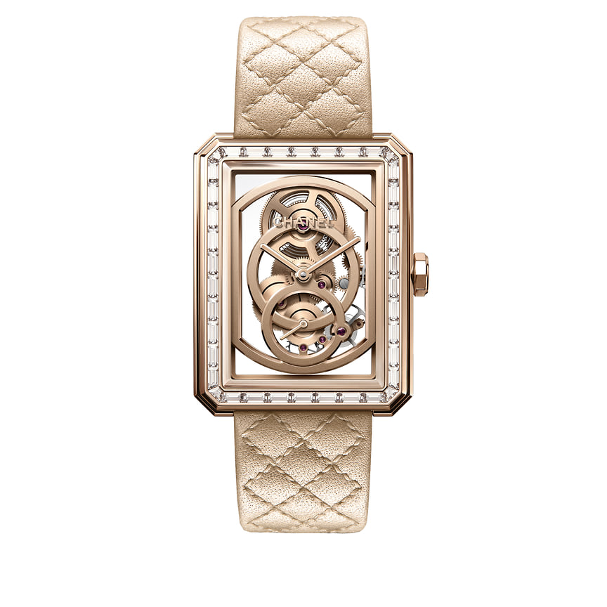 Chanel Watches, часы Boy.Friend Skeleton, 28,6 х 37 мм, розовое золото, бриллианты, механизм с ручным подзаводом