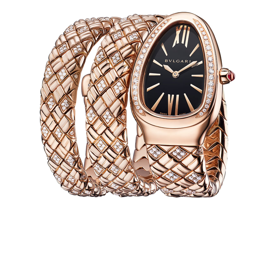 Bvlgari, часы Serpenti Spiga, 35 мм, розовое золото, бриллианты, кварцевый механизм