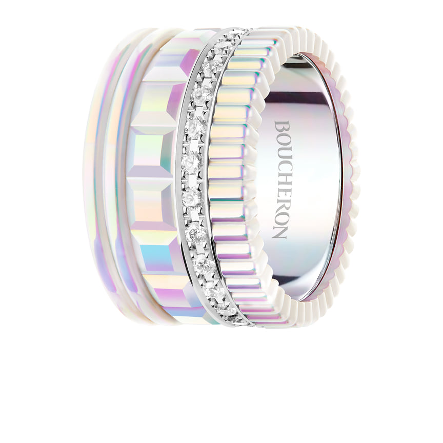 Boucheron, кольцо Holographique Quatre, розовое и белое золото, голографическая керамика, бриллианты