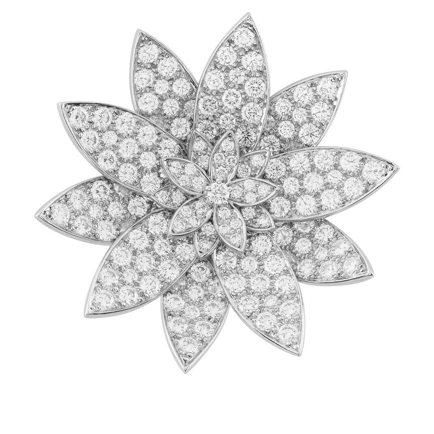 Van Cleef &amp; Arpels, брошь Lotus, белое золото, бриллианты