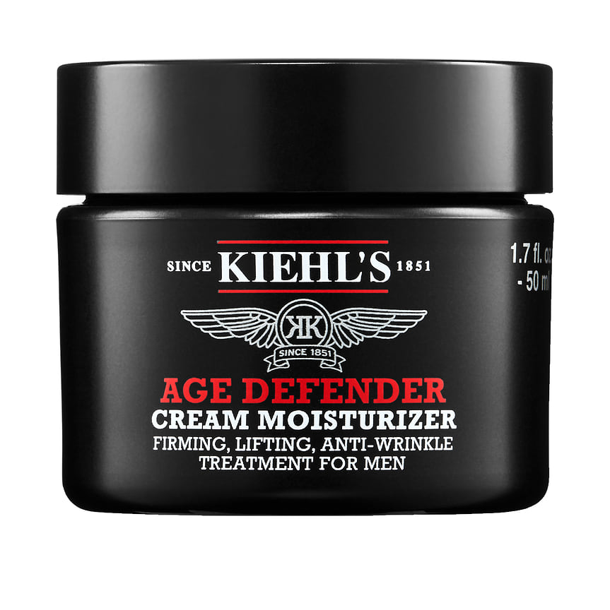 Kiehl’s, мужской мультифункциональный антивозрастной крем Age Defender Moisturizer с кофеином и экстрактом семян льна.