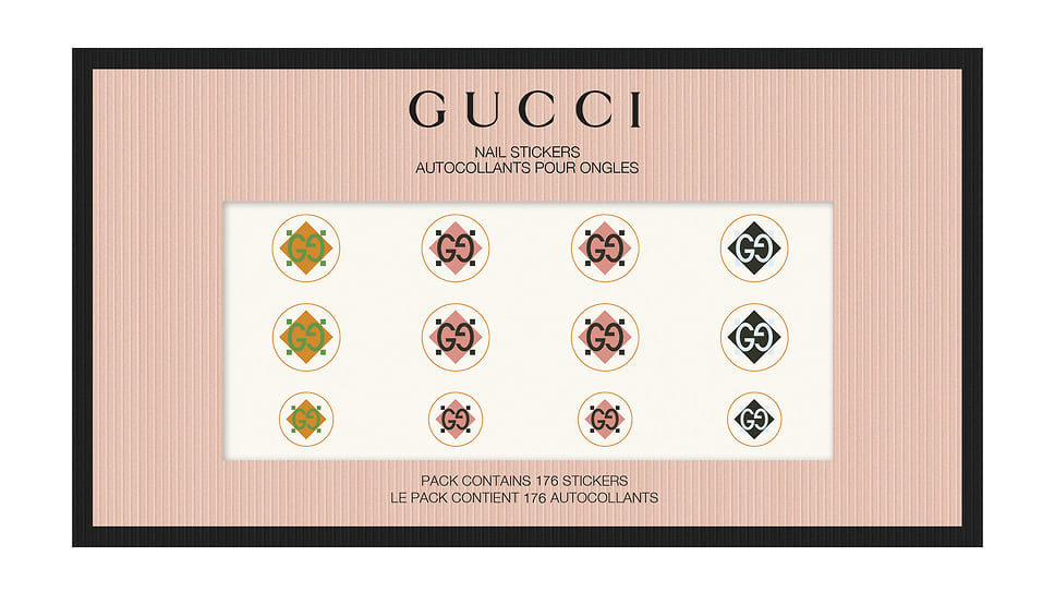 Gucci Beauty, лимитированная коллекция стикеров для ногтей, в четырех вариантах дизайна, в разных оттенках и размерах, 2 200 руб.