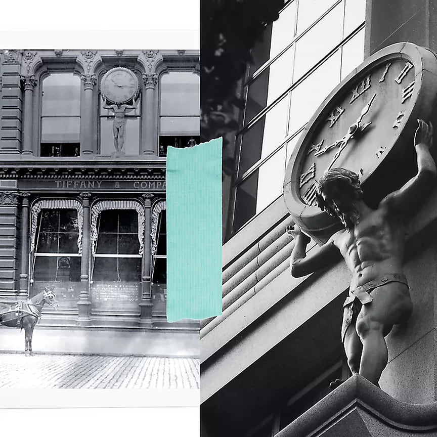 1853 год. Чарльз Льюис Тиффани водружает часы Atlas диаметром около 2,7 м над входом во флагманский магазин Tiffany на Пятой авеню. Сегодня часы все еще там и являются старейшими уличными часами в Нью-Йорке