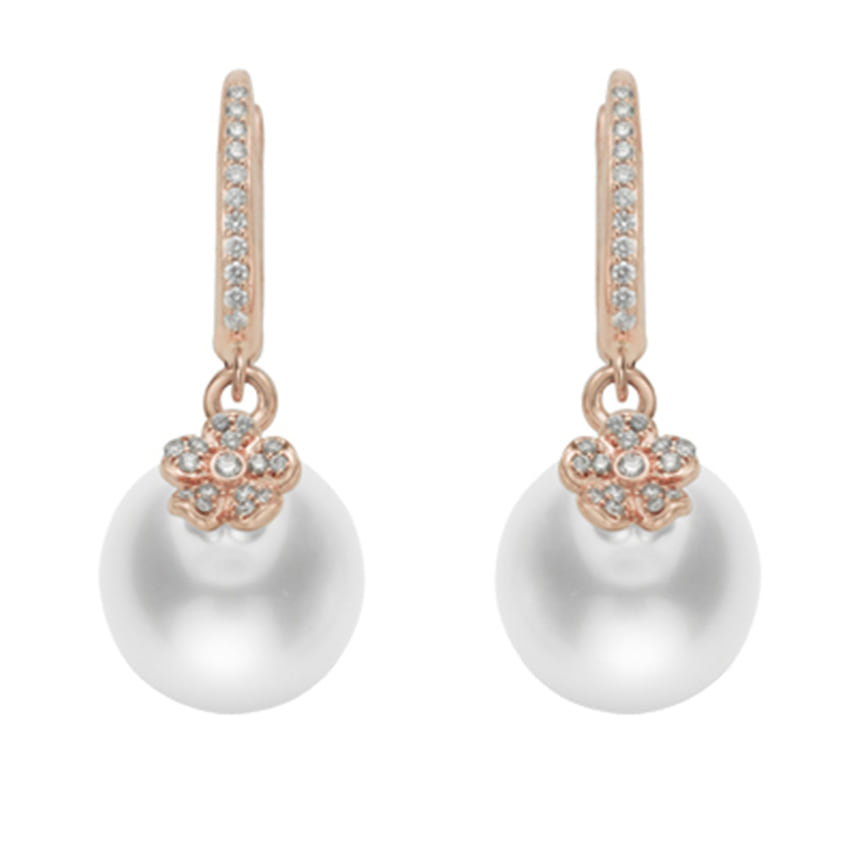 Mikimoto, серьги Cherry Blossom Flowers, розовое золото, жемчуг, бриллианты, цена по запросу