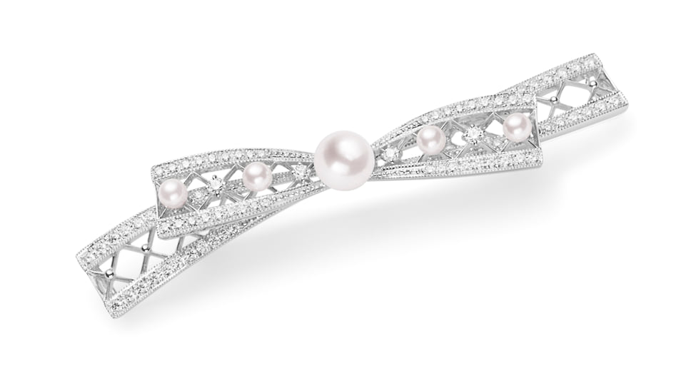 Mikimoto, брошь Classic, белое золото, жемчуг, бриллианты