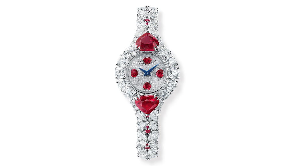 Chopard, часы Red Carpet, белое золото, рубины, бриллианты
