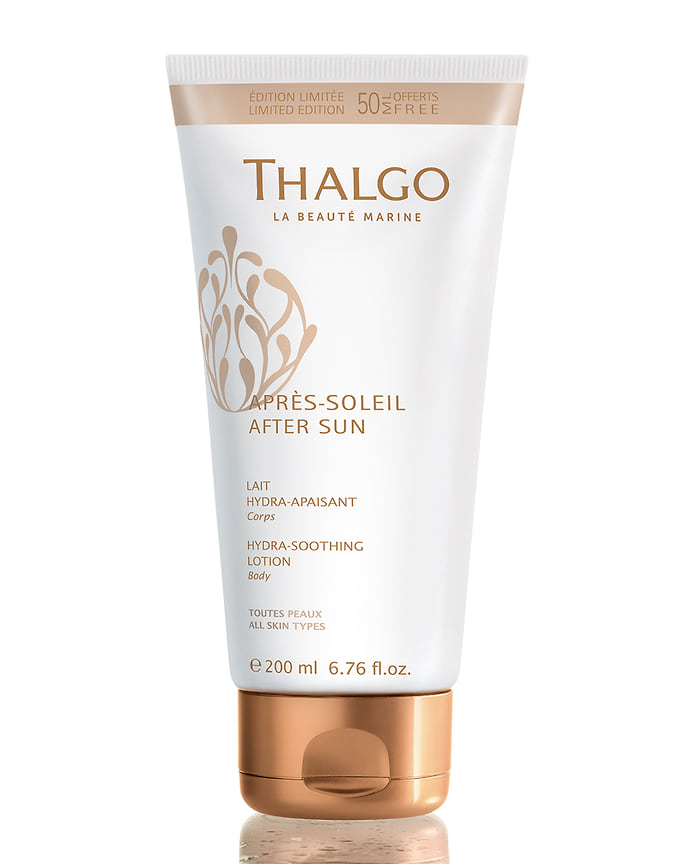 Thalgo, лосьон для тела после загара Hydro Soothing Lotion: имеет текстуру тающего молочка и быстро успокаивает кожу, восстанавливая её после воздействия солнечных лучей