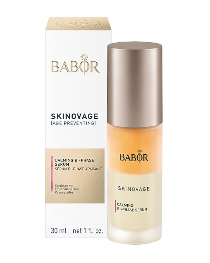 Babor, увлажняющая двухфазная сыворотка Skinovage Skinovage Calming Bi-Phase Serum для чувствительной кожи. В ее составе: экстракт огурца, зеленый чай, сквалан, витамин Е, экстракты грейпфрута и облепихи