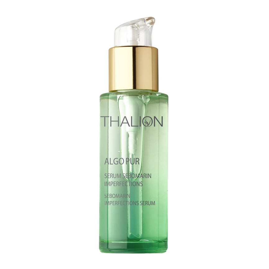 Thalion, антибактериальная сыворотка для восстановления и очищения кожи Sebomarin Imperfections Serum линии Algopur. В составе: сульфат цинка, витамин С, полисахариды, морские кислоты, экстракт фукуса, морская вода.