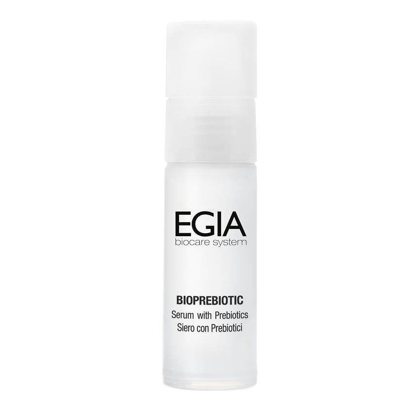 Egia, восстанавливающая иммуносыворотка с пребиотиками Serum with Prebiotics. Состав: ниацинамид (витамин В3), пантенол, альфа-глюкан олигосахарид, глюконолактон, лактобионовая кислота, олигосахариды, кремний, магнезия, медь, цинк, железо, стабилизированный витамин С.